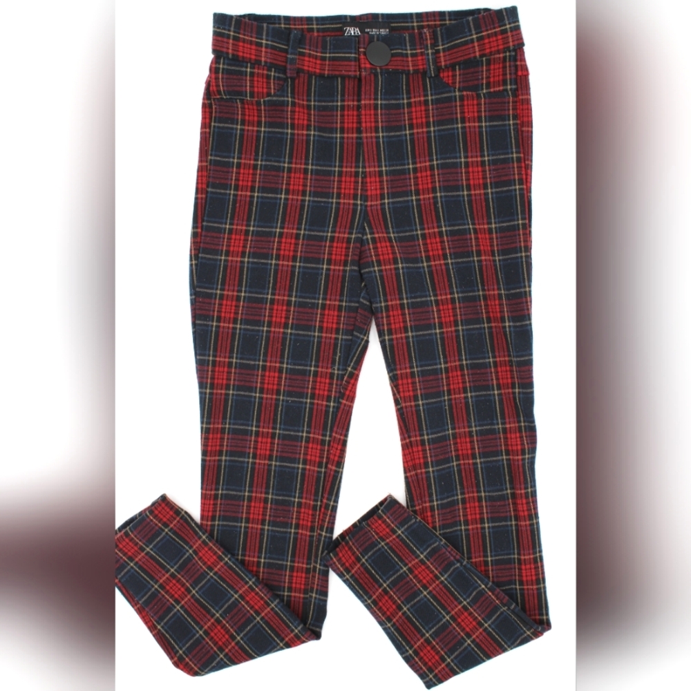 Zara Red & Navy Plaid Ankle Pants – Women’s Size S